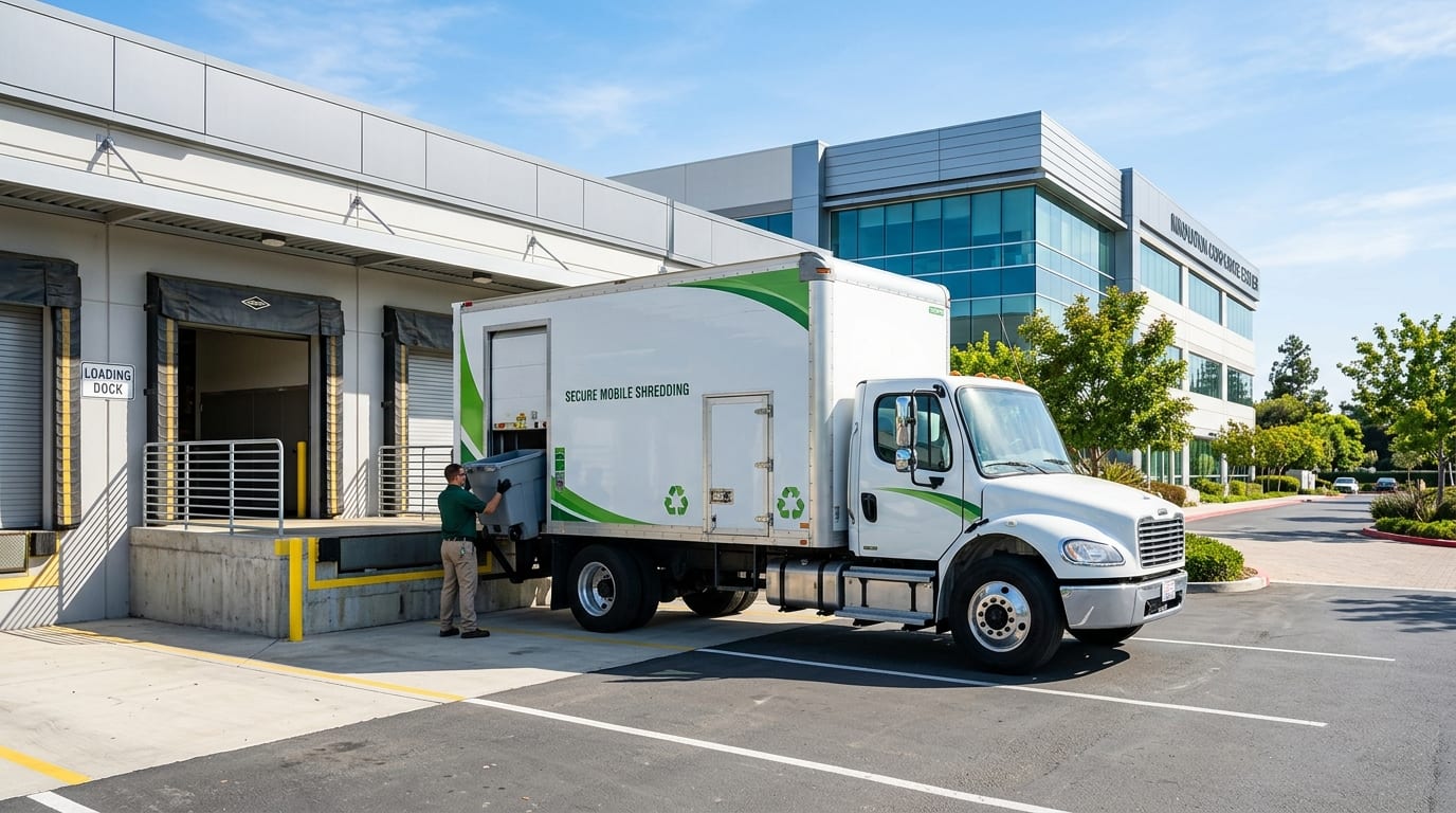 Viking Shred mobile shredding truck working at a customer facility.